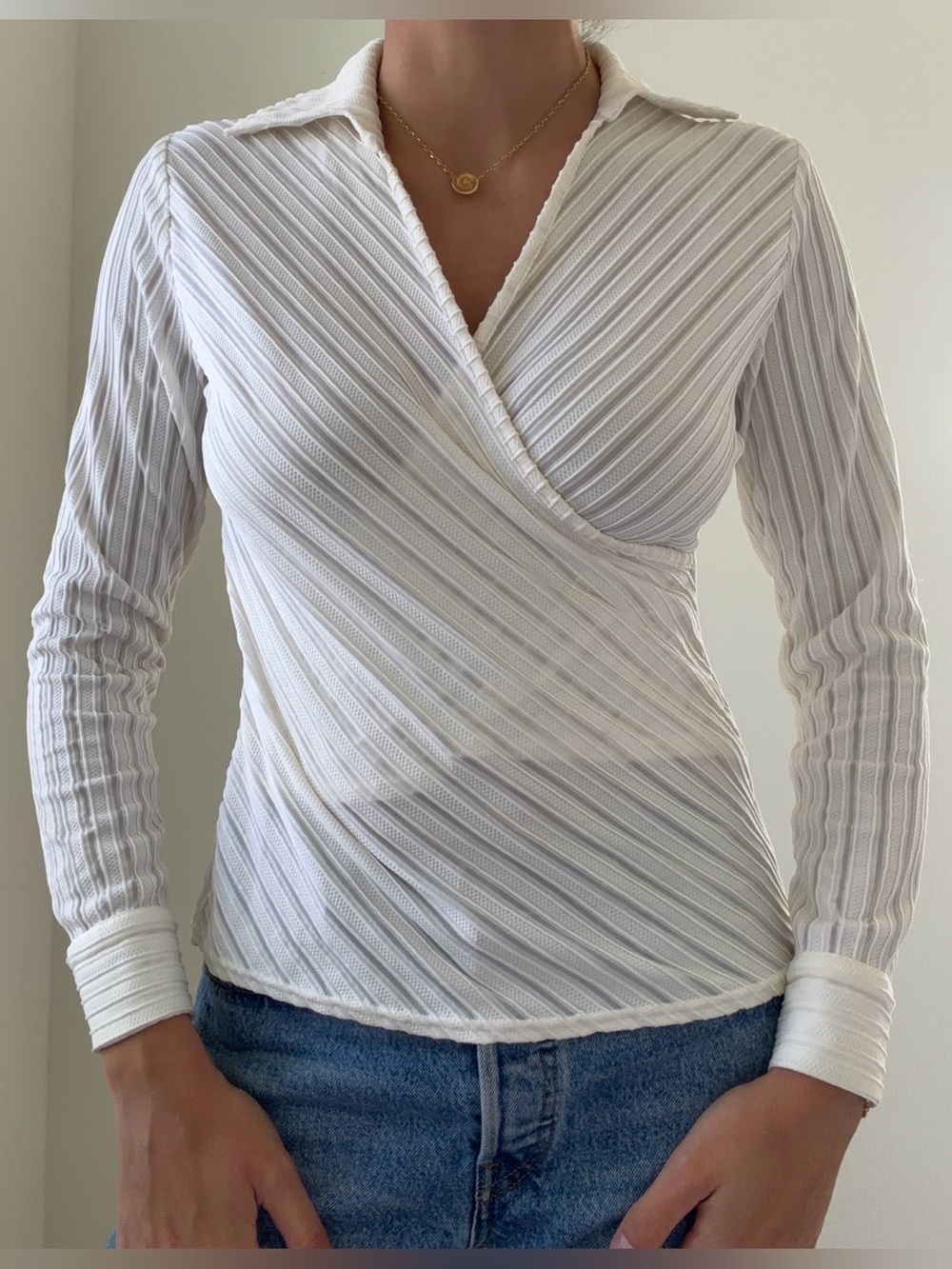 Josephine Chaus White Striped Wrap Blouse